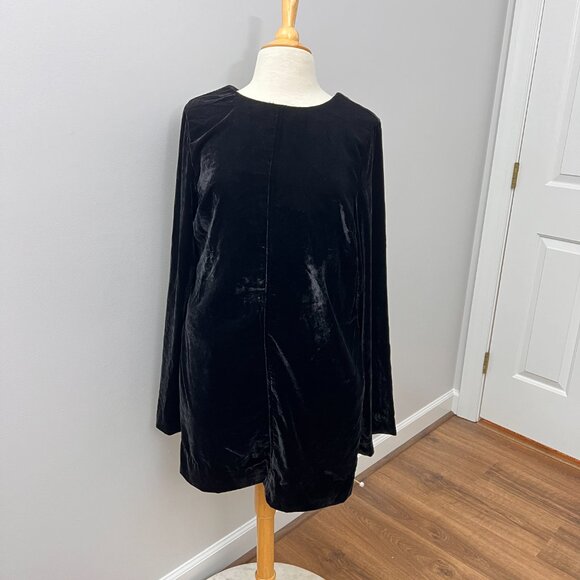 NEW Free People Black Velvet Open Back Chelsea Long Sleeve Mini Dress Sz L - Picture 14 of 16